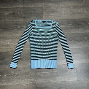 Talbots‎ Sweater Large Petite Blue Green Checkered Ribbed Pullover Knit